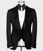 Valerio Milano Men'sBlackFlower Patterned Tuxedo Custom Design Classic Vest Suit W/ Pant