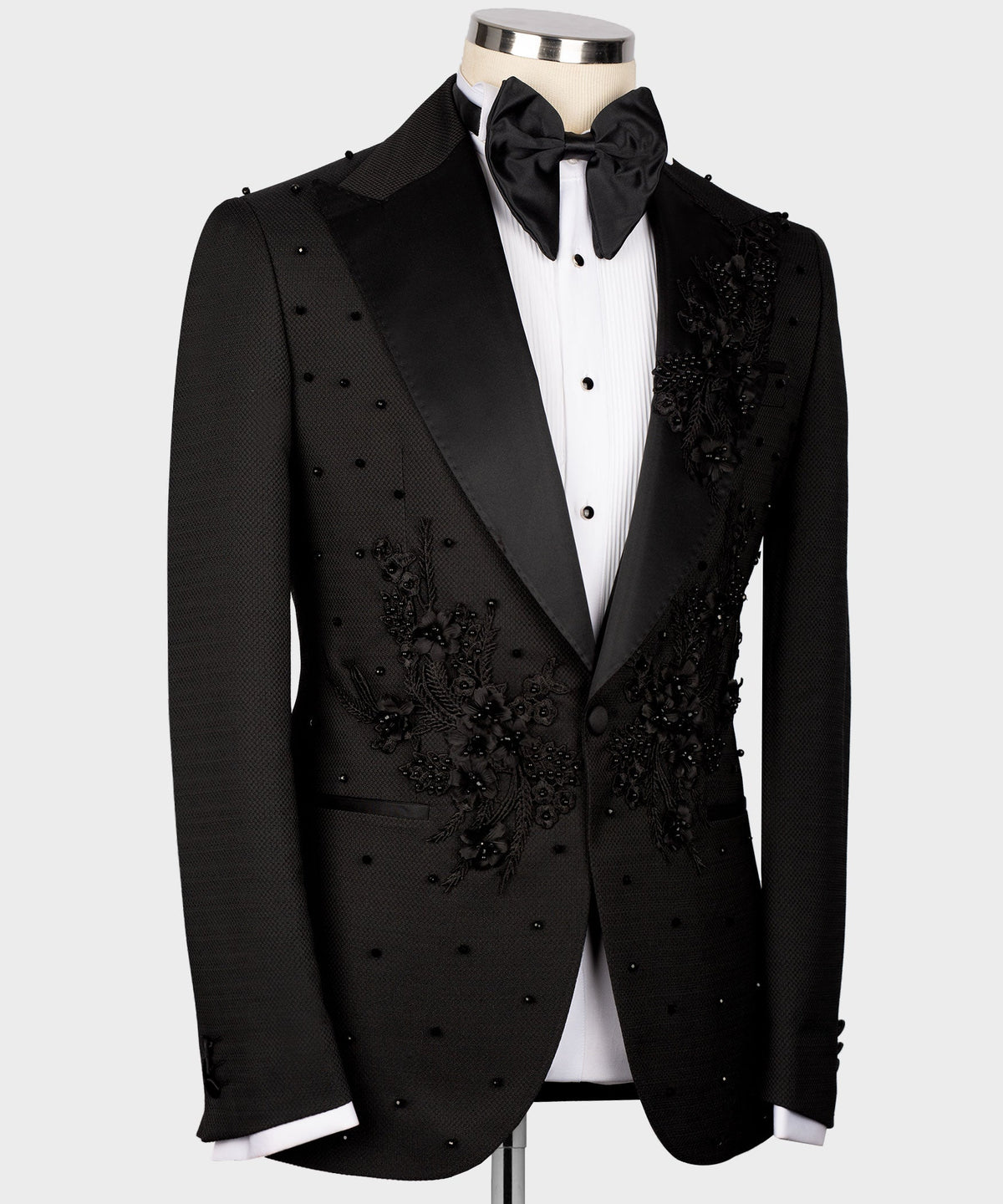 Valerio Milano Men'sBlackFlower Patterned Tuxedo Custom Design Classic Vest Suit W/ Pant