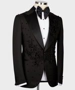Valerio Milano Men'sBlackFlower Patterned Tuxedo Custom Design Classic Vest Suit W/ Pant