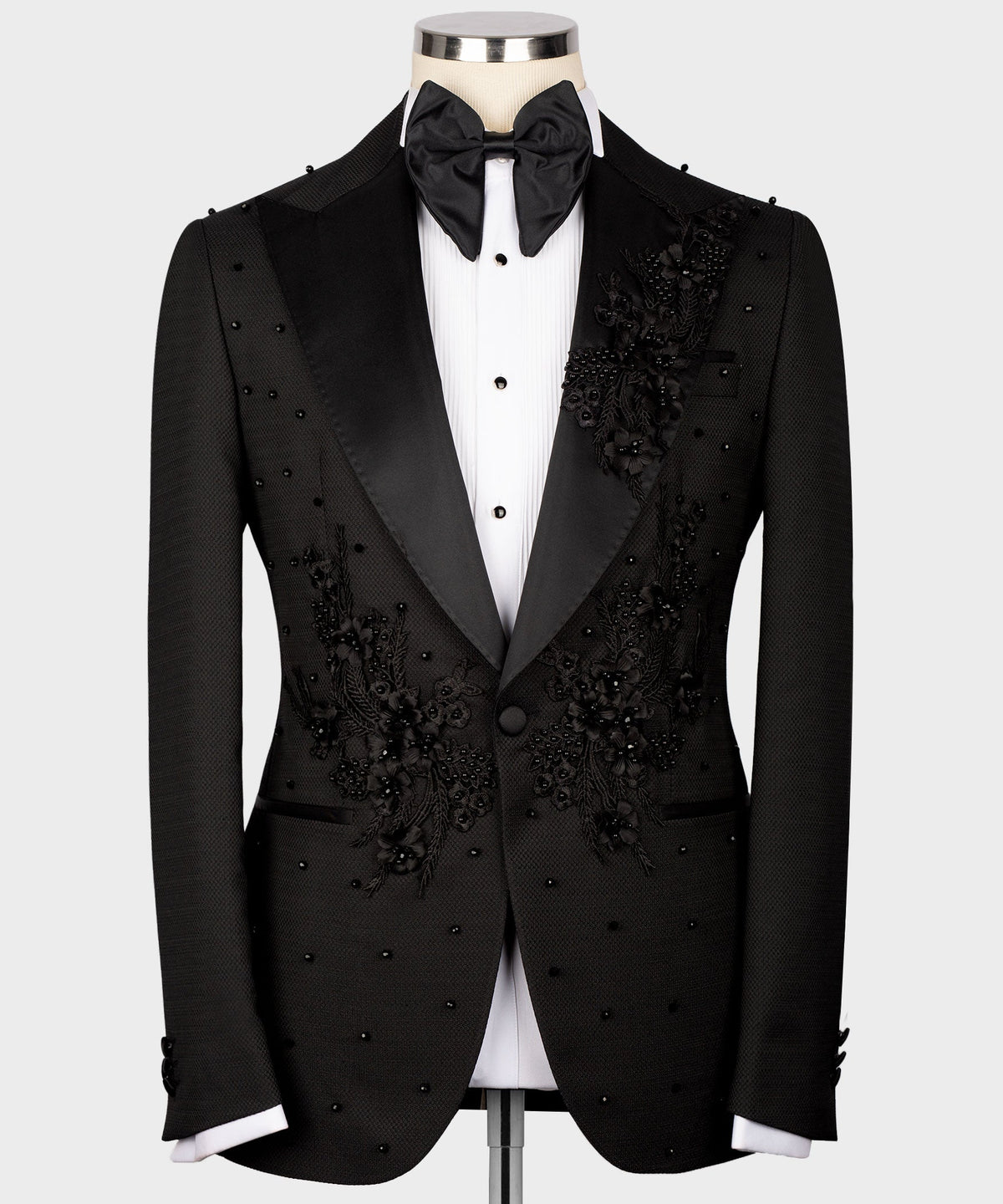 Valerio Milano Men'sBlackFlower Patterned Tuxedo Custom Design Classic Vest Suit W/ Pant