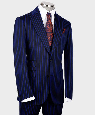 Valerio Milano 3-Piece Italian Men's Suit Front Two Buttons Pointed Collar Triple Classic Suit Straight Leg Trousers