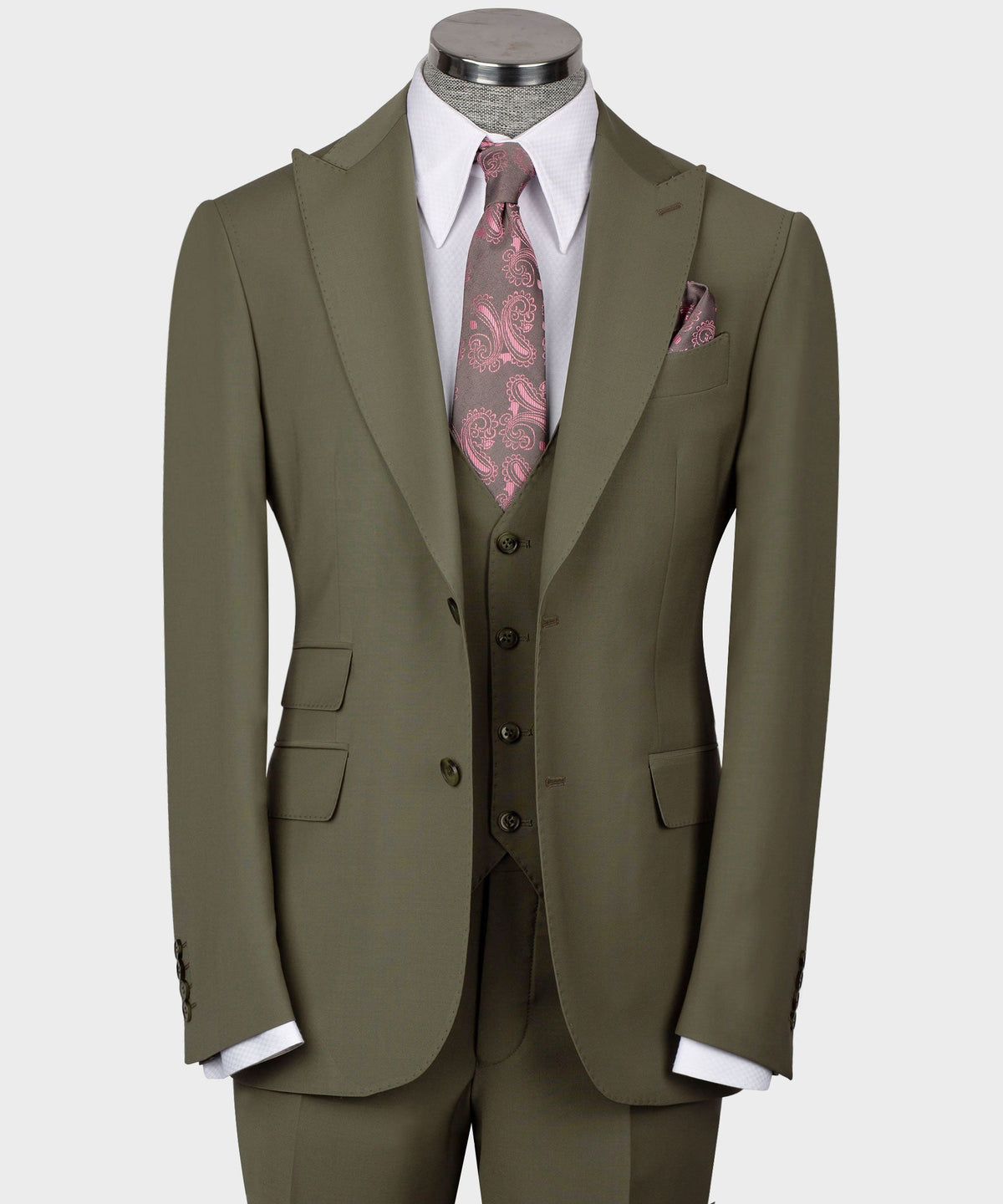 Valerio Milano 3-Piece Italian Men's Suit Dark Green 100% Wool Front Two Buttons Triple Classic Suit