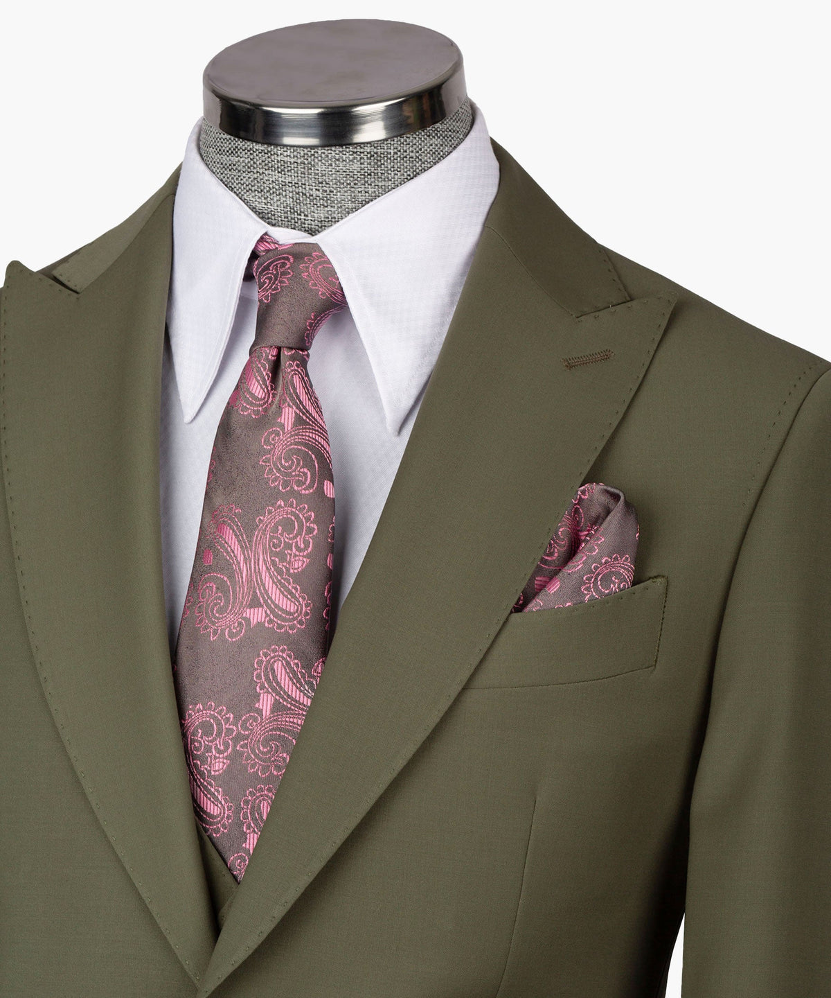 Valerio Milano 3-Piece Italian Men's Suit Dark Green 100% Wool Front Two Buttons Triple Classic Suit