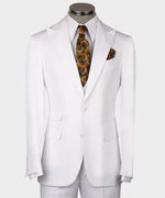 Valerio Milano 3-Piece Italian Men's Suit White 100% Wool Pointed Collar Triple Classic Suit W/ Straight Leg Trousers