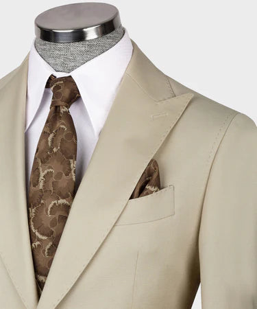 Valerio Milano 3-Piece Italian Men's Suit Cream Point Stitching Triple Classic Suit Straight Leg Trouser