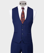 Valerio Milano 3-Piece Italian Men's Suit Blue 100% Wool Pointed Collar Triple Classic Suit W/ Straight Leg Trouser