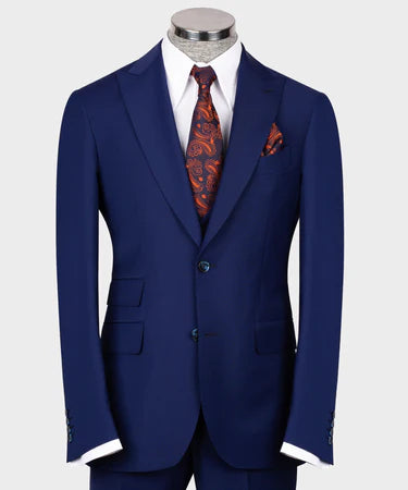 Valerio Milano 3-Piece Italian Men's Suit Blue 100% Wool Pointed Collar Triple Classic Suit W/ Straight Leg Trouser