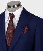 Valerio Milano 3-Piece Italian Men's Suit Blue 100% Wool Pointed Collar Triple Classic Suit W/ Straight Leg Trouser