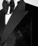 Valerio Milano Men's Black Velvet Satin Apel Double Breasted Tuxedo Straight leg Trousers