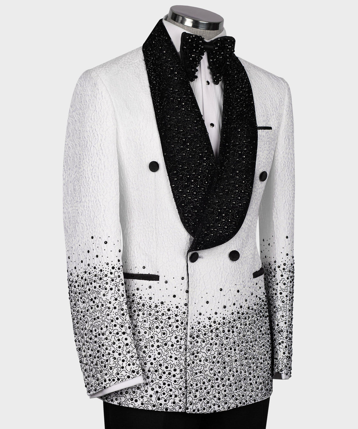 Valerio Milano Men's White Tuxedo With Black Stone Embroidered Custom Desing Vest Suit