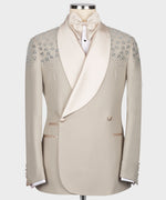 Valerio Milano Men's Cream Tuxeacdo With Stone Embroidery Silk Satin Vest Suit W/ Pant