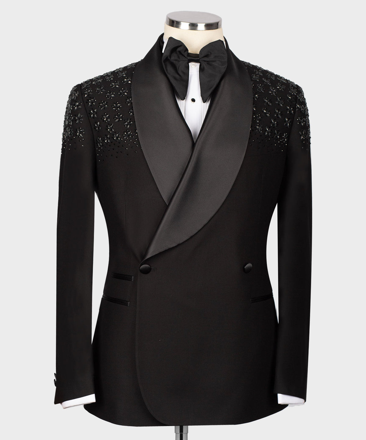 Valerio Milano Men's Special Black Tuxedo With Stone Embroidery Custom Design Vest Suit