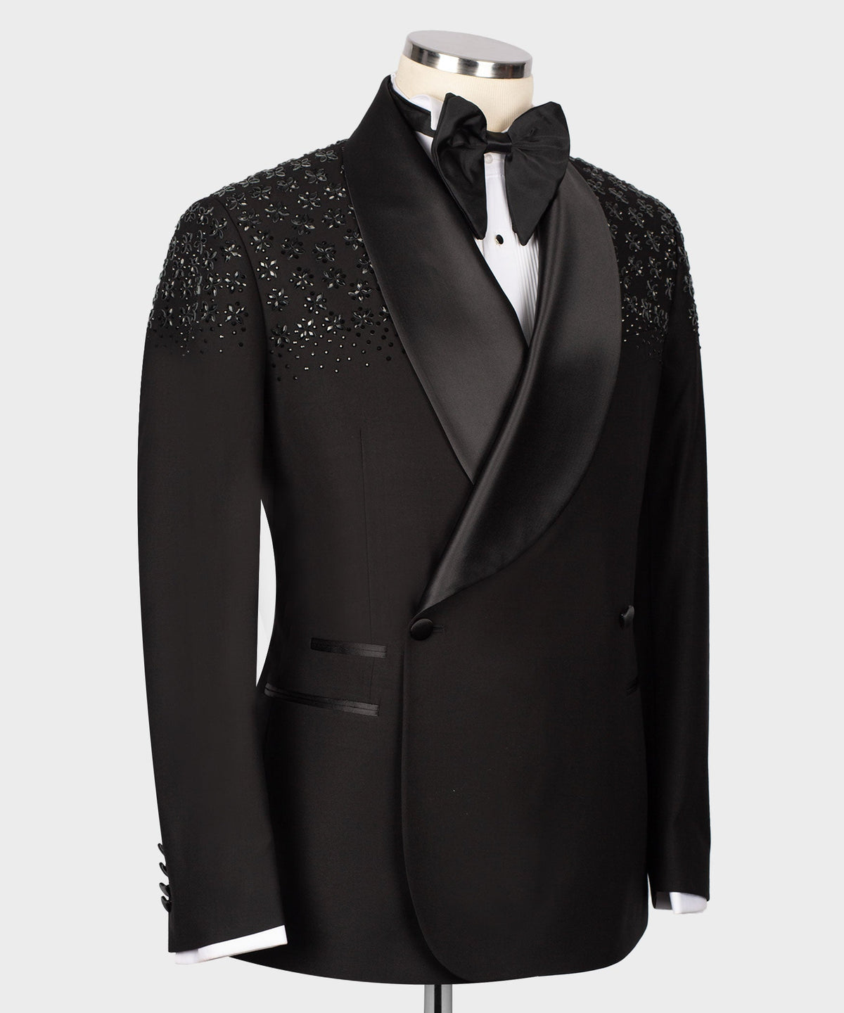 Valerio Milano Men's Special Black Tuxedo With Stone Embroidery Custom Design Vest Suit
