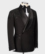 Valerio Milano Men's Special Black Tuxedo With Stone Embroidery Custom Design Vest Suit
