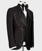 Valerio Milano Men's Black Front One Button Classic Custom Desing Vest Suit W/ Pant