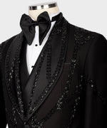 Valerio Milano Men's Black Front One Button Classic Custom Desing Vest Suit W/ Pant
