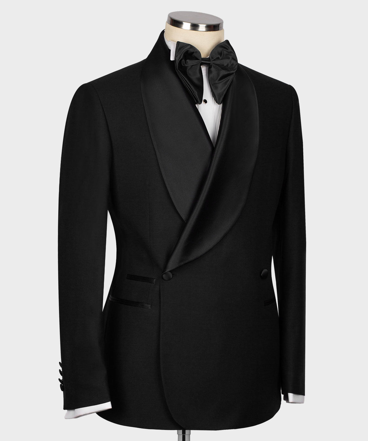Valerio Milano Men's Black Collar Patterned Tuxedo Double Breasted Straight Leg Trousers