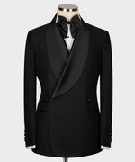 Valerio Milano Men's Black Collar Patterned Tuxedo Double Breasted Straight Leg Trousers