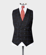 Valerio Milano 3-Piece Italian Men's Suit -Black 100% Wool 2 Front Button Classic Suit Straight Leg Trousers