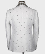 Valerio MilanoMen's Gray Pearl Embroidered Collar White Tuxedo Custom Desing Vest Suit