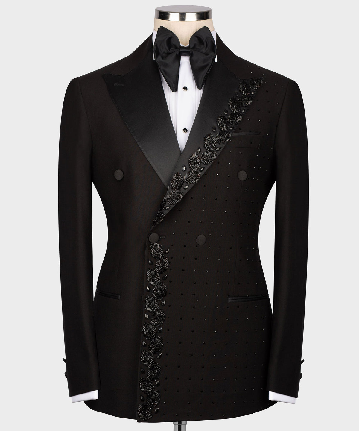 Valerio MilanoMen's Black Patterned Custom Design Tuxedo Vest Suit W/ Pant