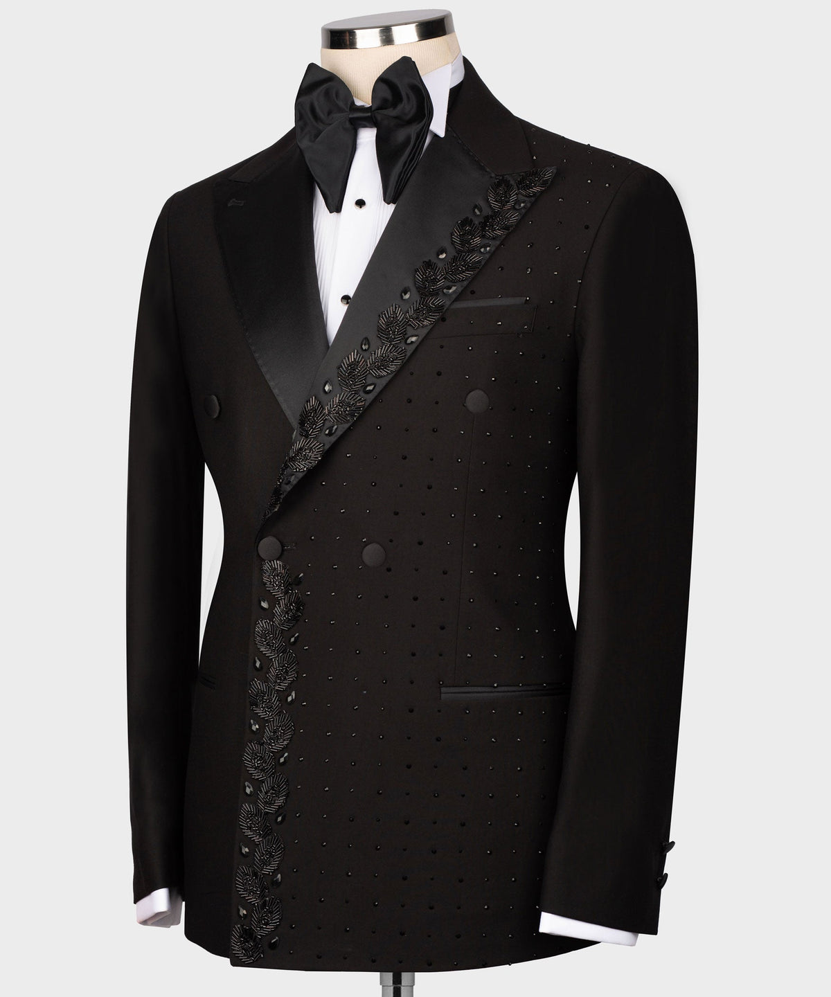 Valerio MilanoMen's Black Patterned Custom Design Tuxedo Vest Suit W/ Pant