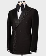 Valerio MilanoMen's Black Patterned Custom Design Tuxedo Vest Suit W/ Pant