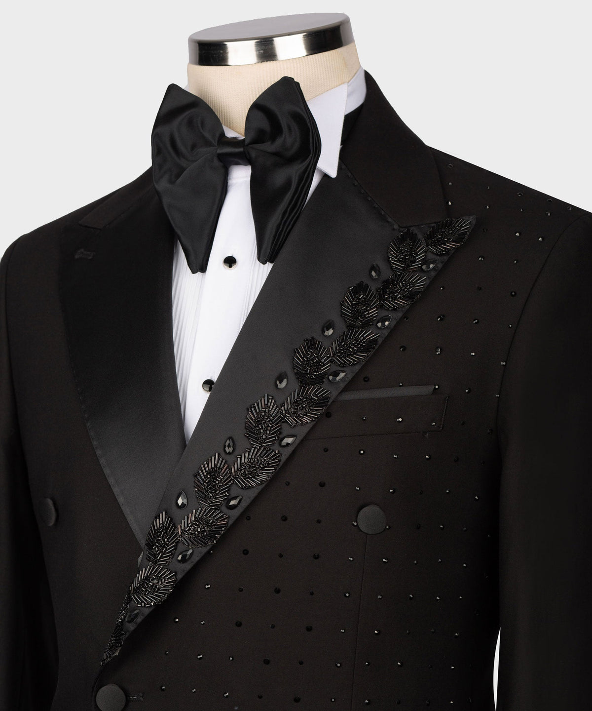 Valerio MilanoMen's Black Patterned Custom Design Tuxedo Vest Suit W/ Pant