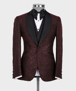 Valerio Milano 3-Piece Italian Men's Suit Burgundy Glitter Tuxedo Suit