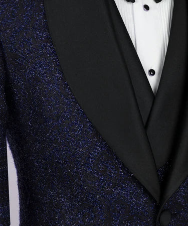 Valerio Milano 3-Piece Italian Men's Suit Dark Blue Glitter Tuxedo Suit