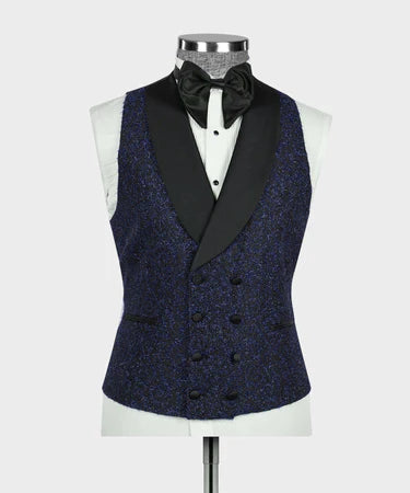 Valerio Milano 3-Piece Italian Men's Suit Dark Blue Glitter Tuxedo Suit