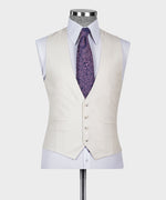 Valerio Milano 3-Piece Italian Men's Suit- Off White 100% Wool Classic Suit W/ Straight Leg Trousers