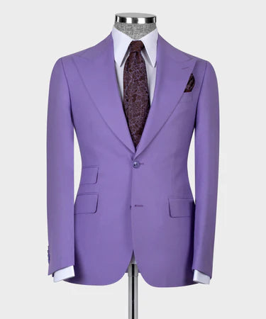 Valerio Milano 3-Piece Italian Men's Suit Lilac 100% Wool Classic Vest Pointed Collar Suit Straight Leg Trousers