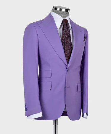 Valerio Milano 3-Piece Italian Men's Suit Lilac 100% Wool Classic Vest Pointed Collar Suit Straight Leg Trousers