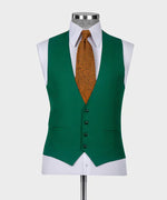 Valerio Milano 3-Piece Italian Men's Suit Green 100% Wool Triple Classic Vest Suit W/ Straight Leg Trousers