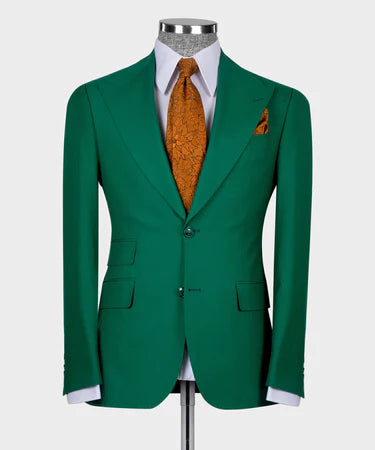 Valerio Milano 3-Piece Italian Men's Suit Green 100% Wool Triple Classic Vest Suit W/ Straight Leg Trousers
