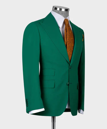 Valerio Milano 3-Piece Italian Men's Suit Green 100% Wool Triple Classic Vest Suit W/ Straight Leg Trousers
