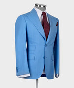 Valerio Milano 3-Piece Italian Men's Suit Blue 100% Wool Classic VestSuit W/ Straight Leg Trousers