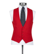 Valerio Milano 3-Piece Italian Men's Suit Red 100% Wool Front 2 Button Classic Vest Suit Straight Leg Trousers