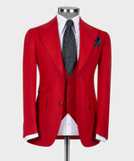 Valerio Milano 3-Piece Italian Men's Suit Red 100% Wool Front 2 Button Classic Vest Suit Straight Leg Trousers