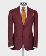 Valerio Milano 3-Piece Italian Men's Suit Burgundy 100% Wool Dot Stitching Classic Vest Suit W/ Straight Leg Trousers
