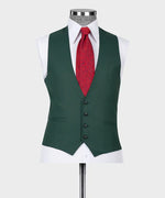 Valerio Milano 3-Piece Italian Men's Suit Green 100% Wool Triple Classic Vest Suit Straight Leg Trousers