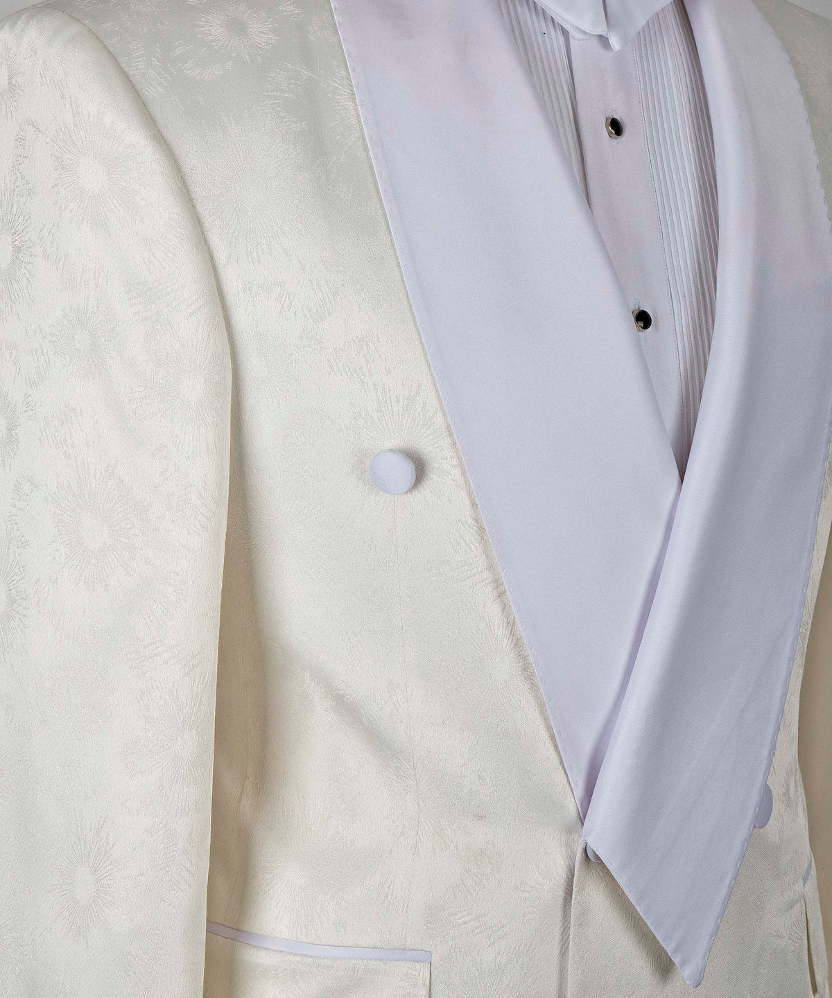 Valerio Milano Men's Belted Tuxedo White %100 Silk Satin Double Breasted Classic Tuxedo Cuffed Jacket Sleeves Straight Leg Trousers