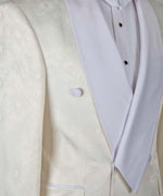 Valerio Milano Men's Belted Tuxedo White %100 Silk Satin Double Breasted Classic Tuxedo Cuffed Jacket Sleeves Straight Leg Trousers