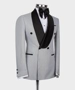 Valerio Milano Men's White Spotted Black Lapeled Double Breasted Classic Tuxedo