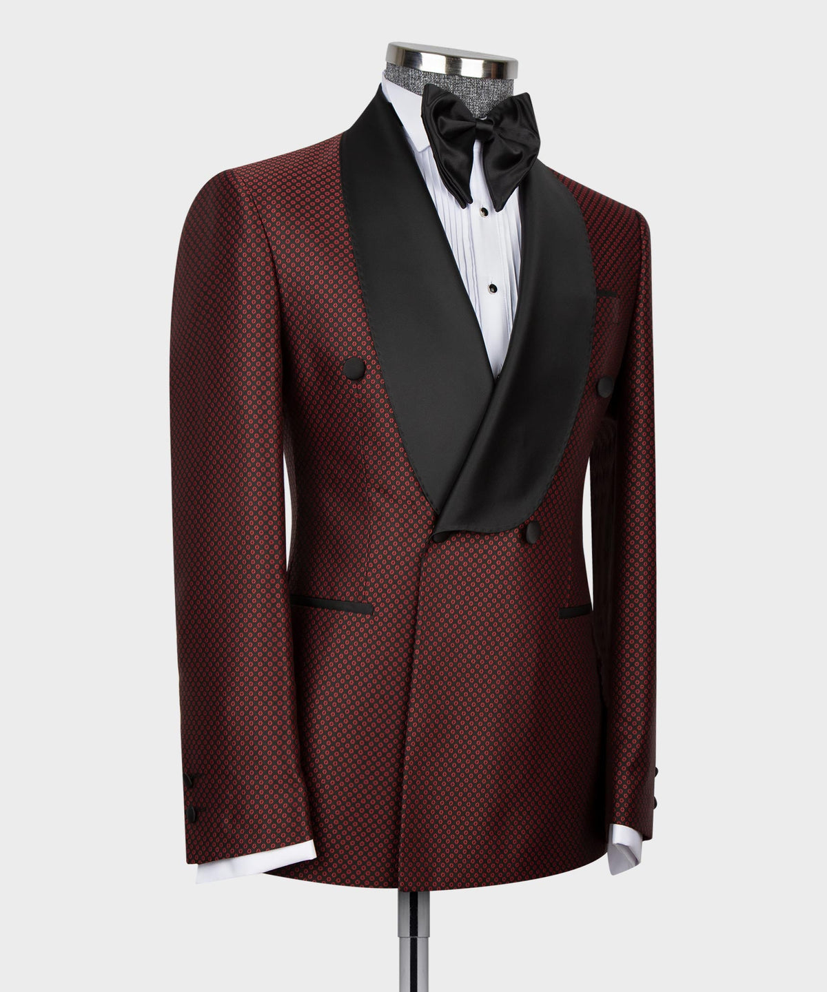 Valerio Milano Men's Red Spotted-Black Lapeled Double Breasted Classic Tuxedo