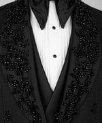 Valerio Milano Men's Black Crystal Jewelried Special Tuxedo Custom Desing Vest Suit