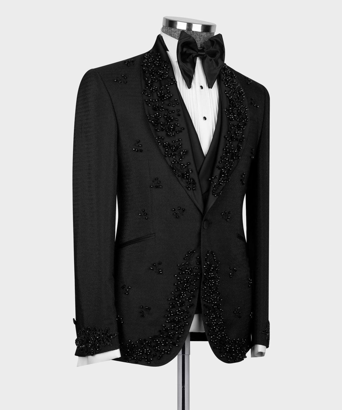 Valerio Milano Men's Black Crystal Jewelried Special Tuxedo Custom Desing Vest Suit