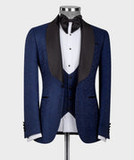 Valerio Milano 3-Piece Italian Men's Suit Blue Tuxedo With Black Satin Collar