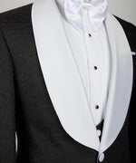Valerio Milano 3-Piece Italian Men's Suit White Satin Collar Black Tuxedo Suit